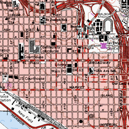 Topographic Map of San Diego Public Library, CA