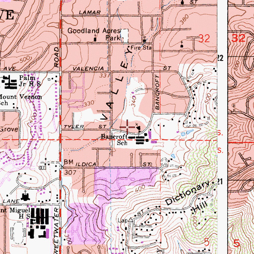 Topographic Map of Bancroft Baptist Church, CA