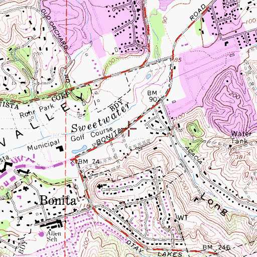 Topographic Map of Bonita Shopping Center, CA