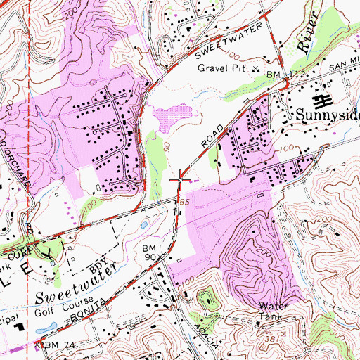 Topographic Map of Bonita-Sunnyside Branch San Diego Public Library, CA