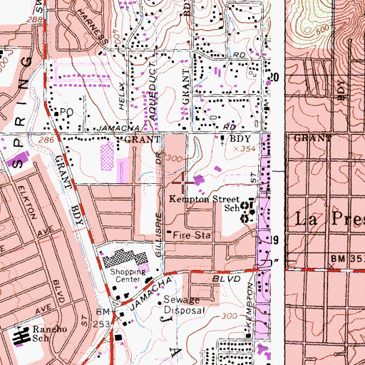 Topographic Map of La Presa Middle School, CA