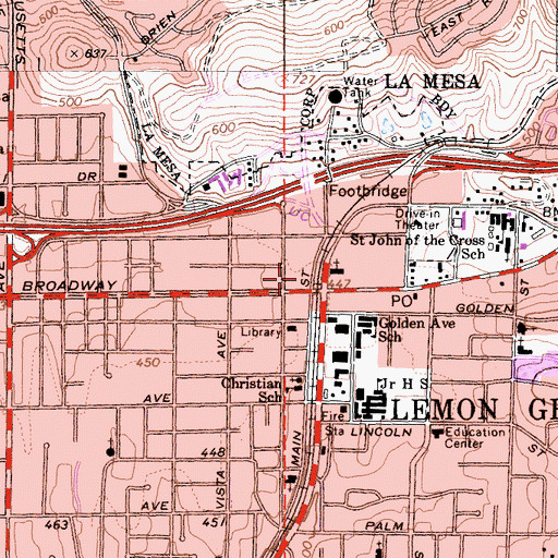 Topographic Map of Lemon Grove Chamber of Commerce, CA