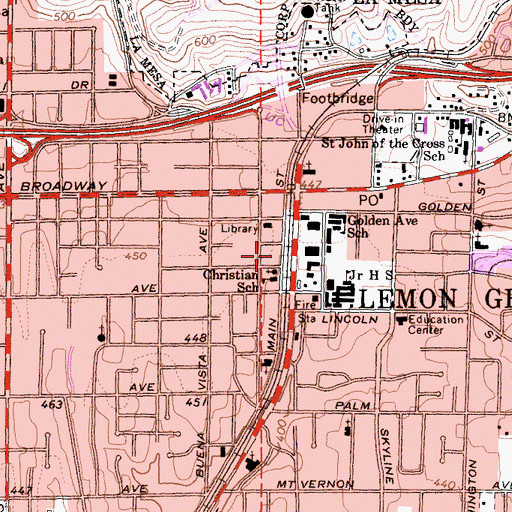 Topographic Map of Lemon Grove City Hall, CA