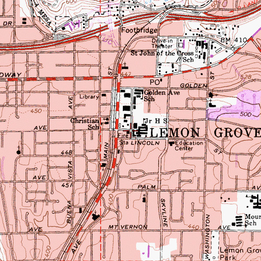 Topographic Map of Lemon Grove Middle School, CA