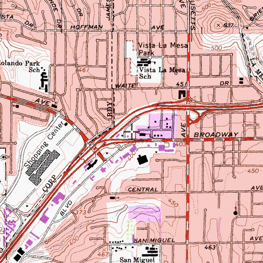 Topographic Map of Lemon Grove Plaza Shopping Center, CA