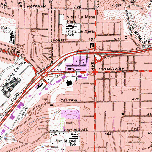 Topographic Map of Lemon Grove Square Shopping Center, CA