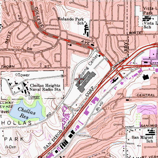 Topographic Map of Marketplace at the Grove Shopping Center, CA