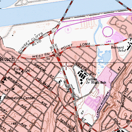 Topographic Map of Point Loma Seventh Day Adventist Church, CA