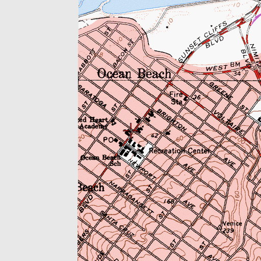 Topographic Map of Sacred Heart Church, CA