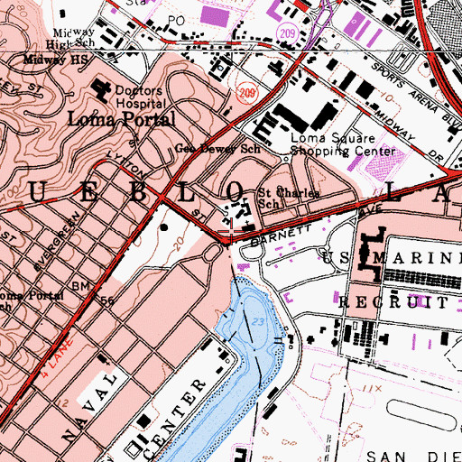 Topographic Map of Saint Charles Borromeo Church, CA