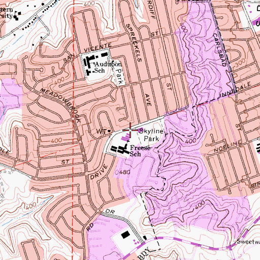 Topographic Map of Skyline Park Recreation Center, CA