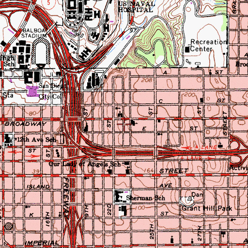 Topographic Map of Spanish Broadway Seventh Day Adventist Church, CA