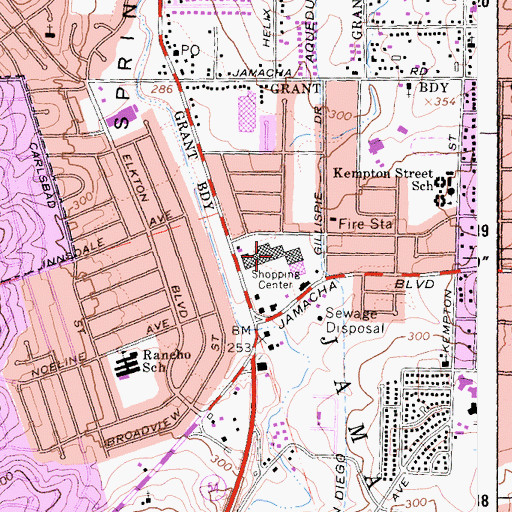 Topographic Map of Spring Valley Shopping Center, CA