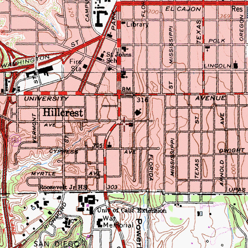 Topographic Map of Third Church of Christ Scientist, CA