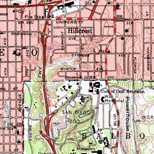 Topographic Map of Vedanta Society of Southern California, CA