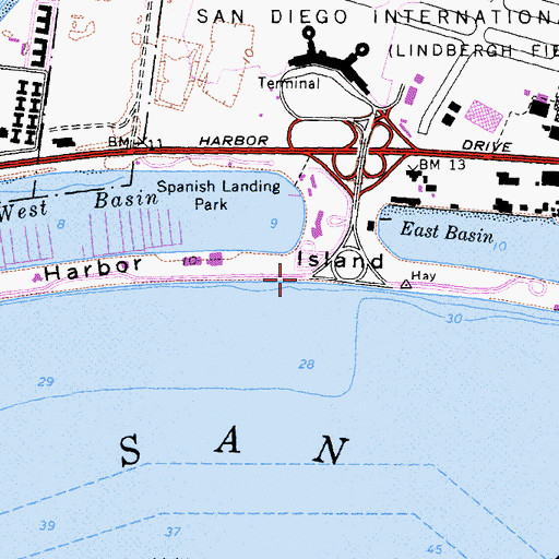Topographic Map of Harbor Island Drive Park, CA