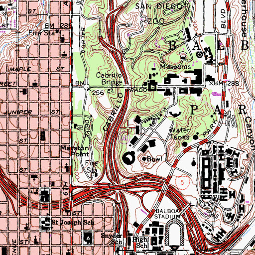 Topographic Map of Hitchcock Puppet Theater and Recital Hall, CA