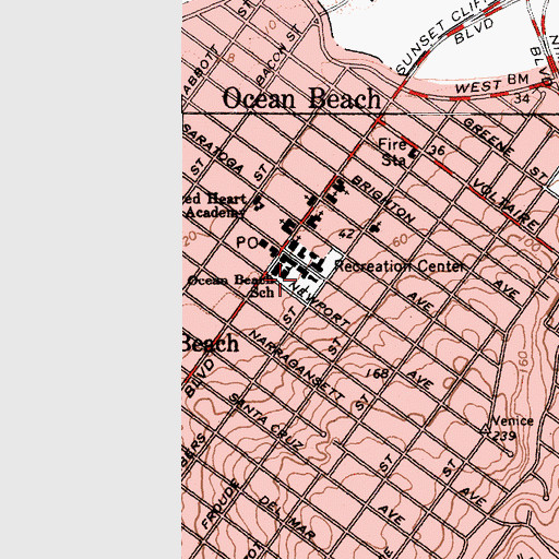 Topographic Map of Ocean Beach Community Park, CA