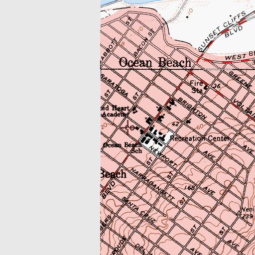 Topographic Map of Ocean Beach Post Office, CA