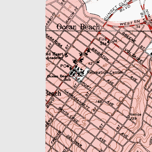 Topographic Map of Ocean Beach Recreation Center, CA