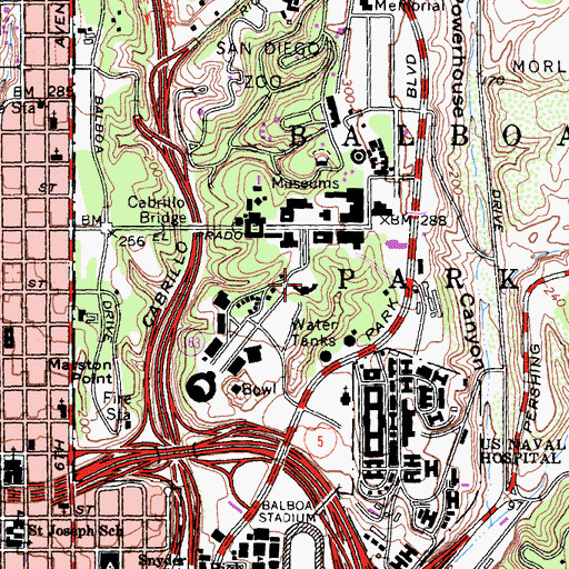 Topographic Map of Spreckels Organ Pavilion, CA