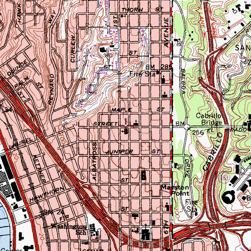 Topographic Map of Temple Beth Israel, CA