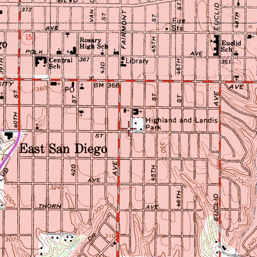 Topographic Map of City Heights Community Recreation Center, CA