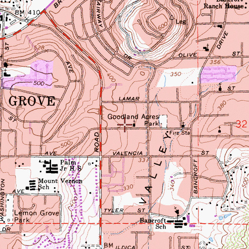 Topographic Map of First Baptist Church of Spring Valley, CA