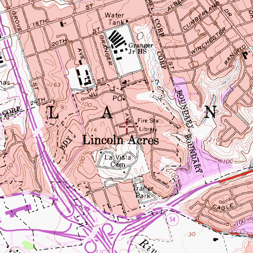 Topographic Map of Lincoln Acres Branch San Diego Public Library, CA