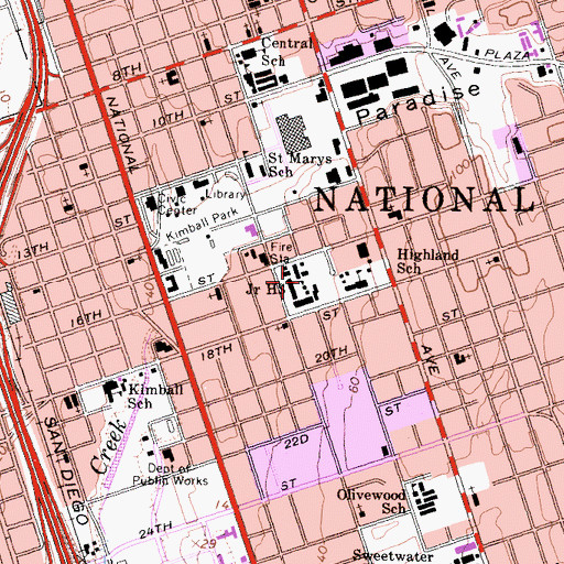 Topographic Map of National City Middle School, CA