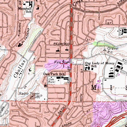Topographic Map of Oak Park Branch San Diego Public Library, CA