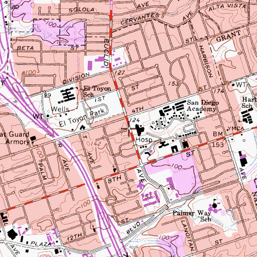 Topographic Map of Paradise Valley Hospital, CA