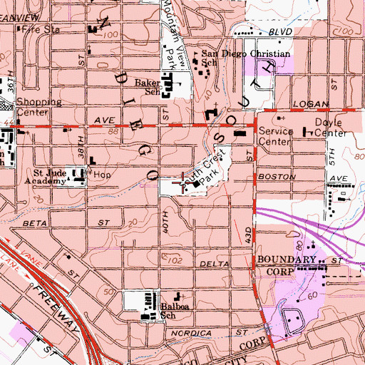 Topographic Map of South Crest Recreation Center, CA