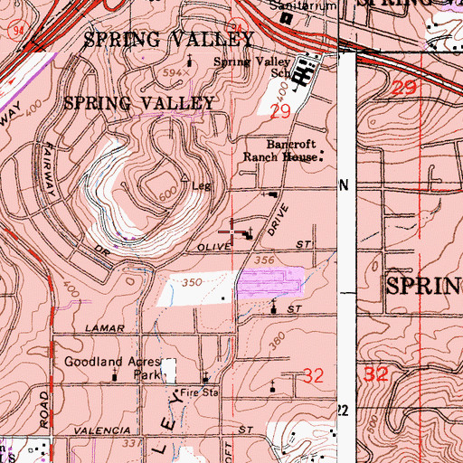 Topographic Map of Spring Valley Church of the Nazarene, CA