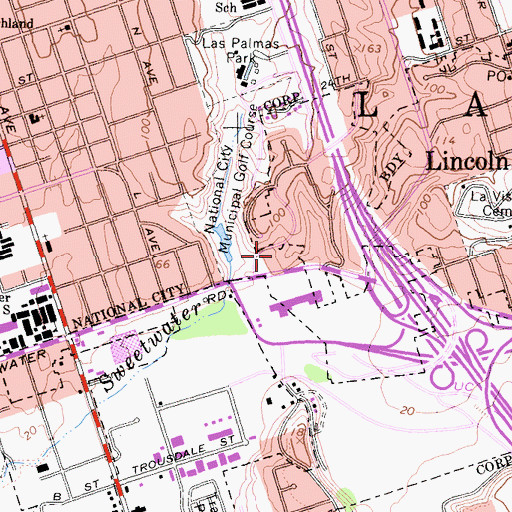 Topographic Map of Sweetwater Plaza Shopping Center, CA