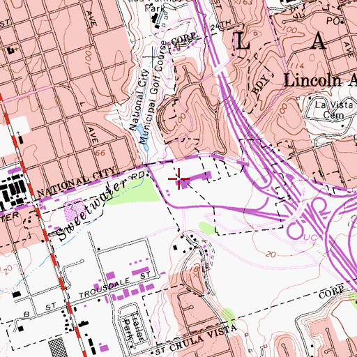 Topographic Map of Sweetwater Town and Country Shopping Center, CA