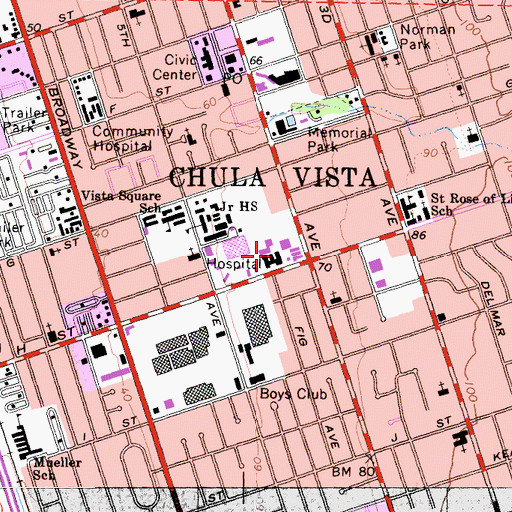 Topographic Map of Bay General Hospital, CA