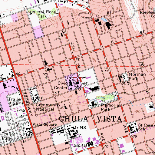 Topographic Map of Chula Vista Chamber of Commerce, CA