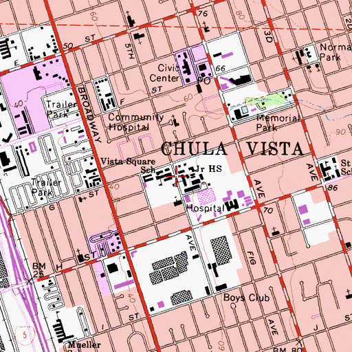 Topographic Map of Chula Vista Junior High School, CA