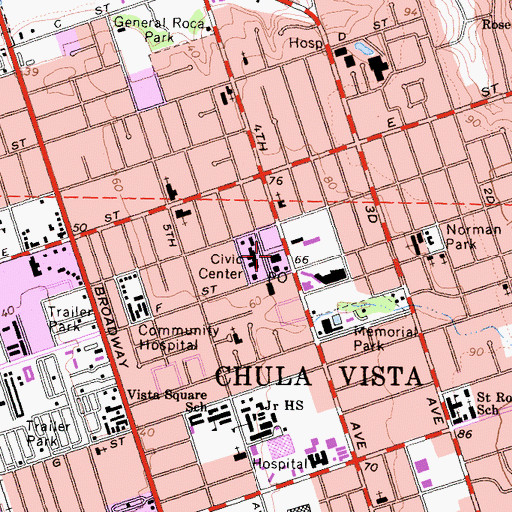 Topographic Map of Chula Vista Library, CA