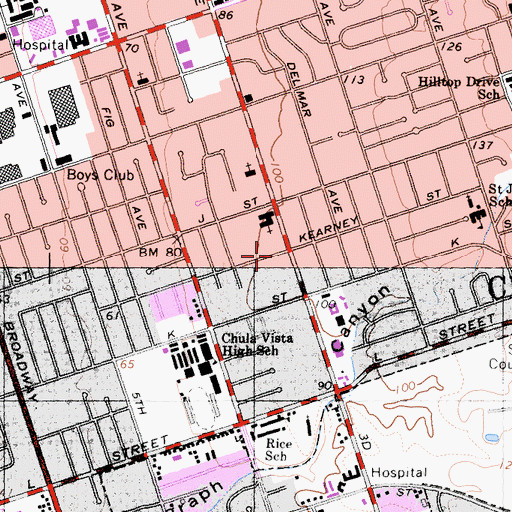 Topographic Map of Chula Vista Post Office, CA