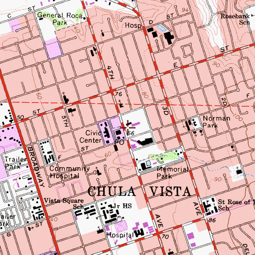 Topographic Map of Chula Vista Union Grammar School (historical), CA