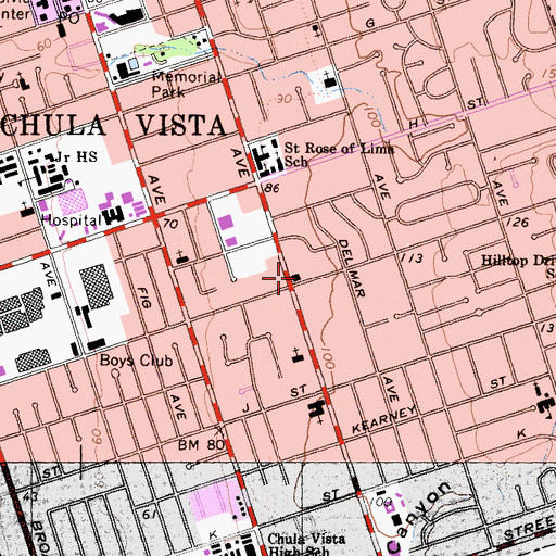 Topographic Map of Church of the Nazarene, CA