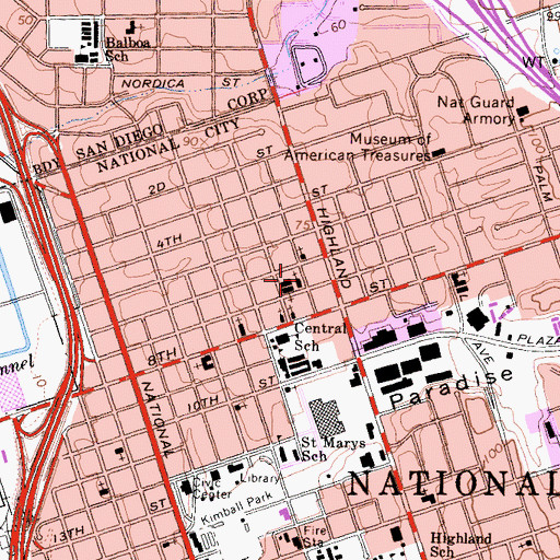 Topographic Map of First Baptist Church, CA