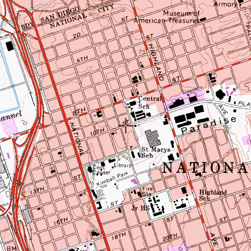 Topographic Map of First Church of Christ Scientist, CA