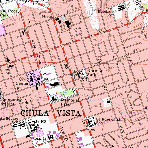 Topographic Map of First Community Congregational Church, CA