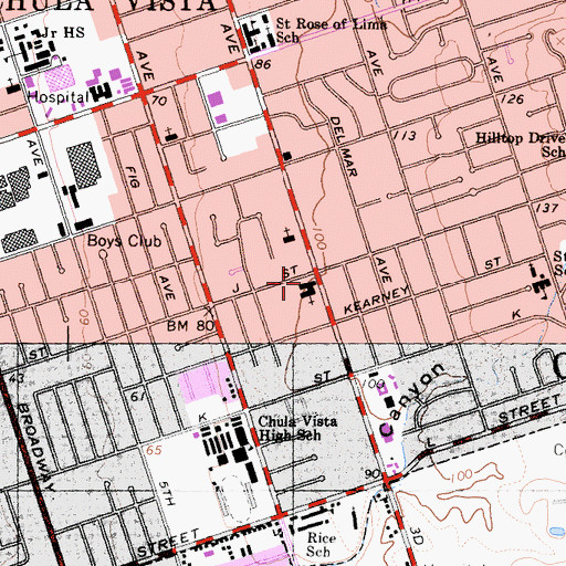 Topographic Map of First Methodist Church, CA