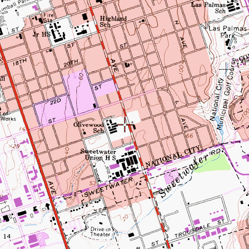 Topographic Map of Highland Avenue Baptist Church, CA