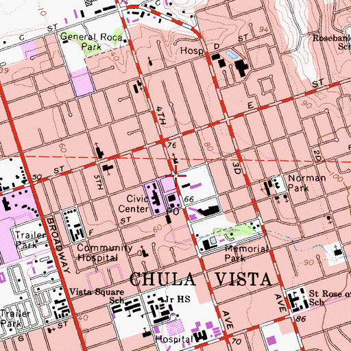Topographic Map of Library Park, CA