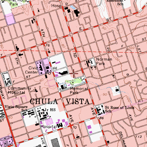 Topographic Map of Park Plaza Shopping Center, CA